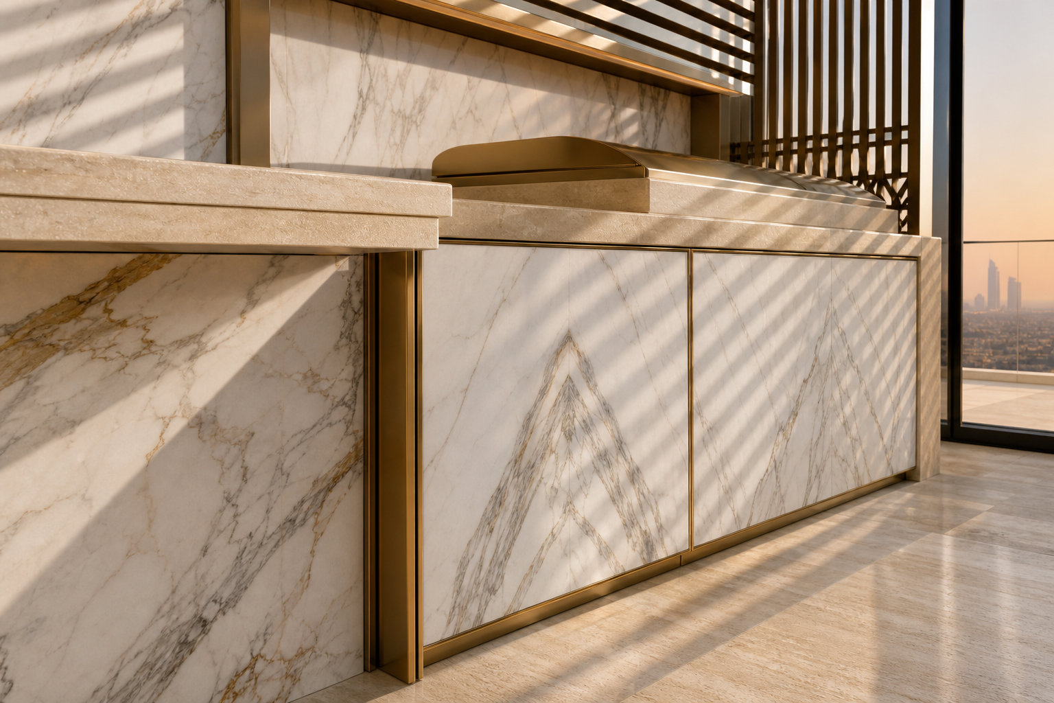 Fadior Horizon Outdoor Kitchen Suite with Brise Soleil Plancha Ledge — close-up of stainless steel finish and hardware detail