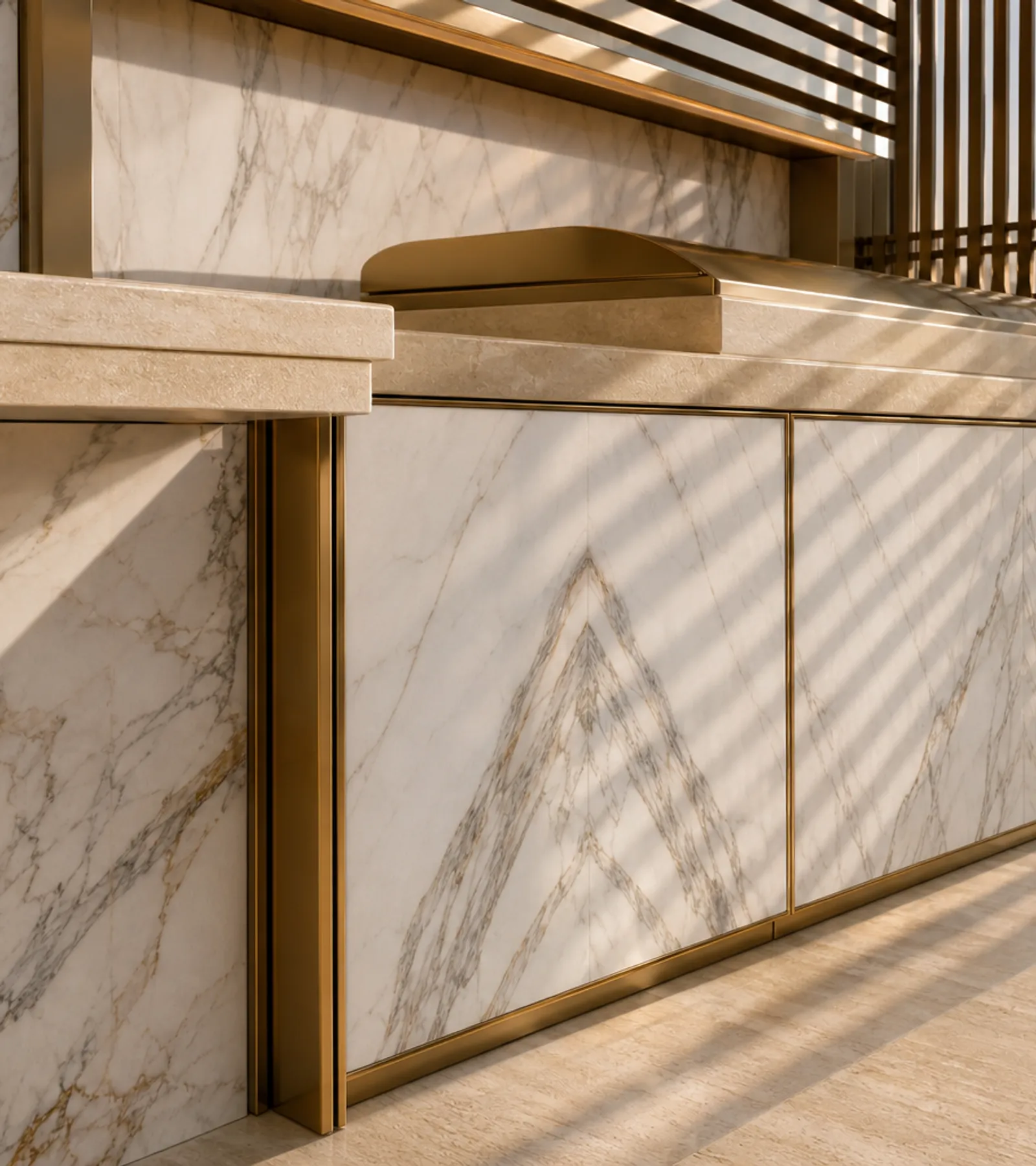 Fadior Horizon Outdoor Kitchen Suite with Brise Soleil Plancha Ledge — close-up of stainless steel finish and hardware detail