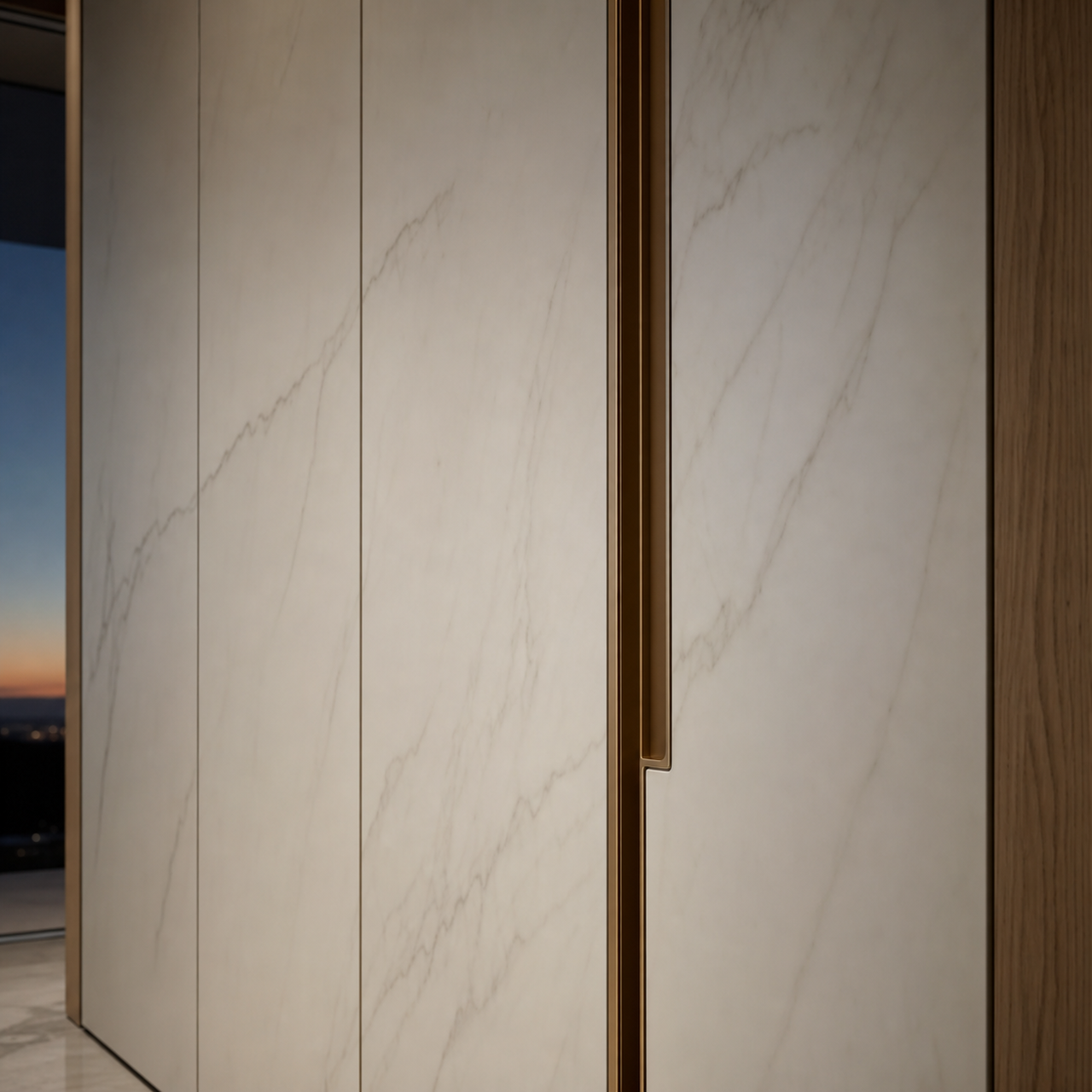 Fadior Resonance Wardrobe Suite with Frameless Gallery Threshold — close-up of stainless steel finish and hardware detail