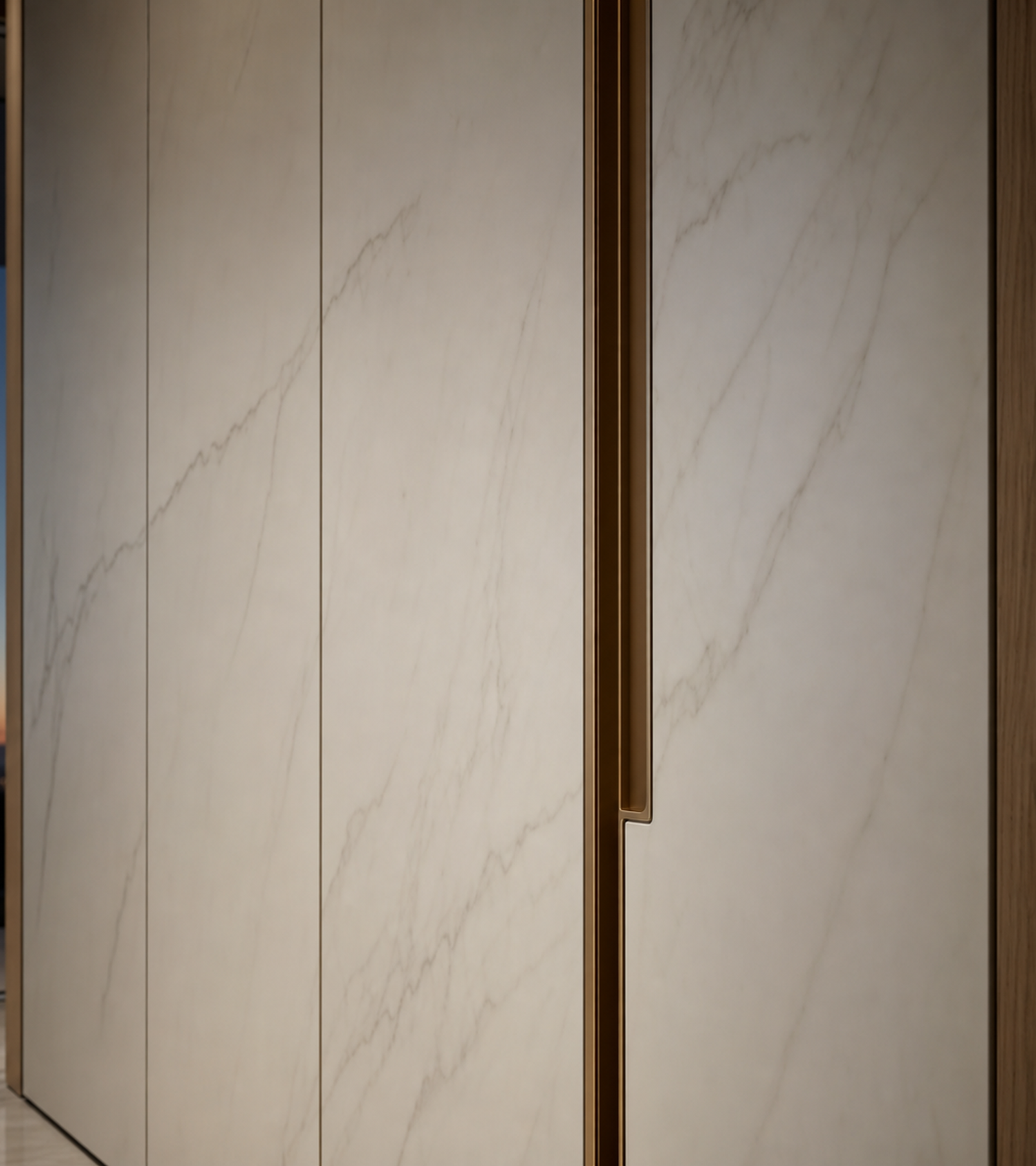 Fadior Resonance Wardrobe Suite with Frameless Gallery Threshold — close-up of stainless steel finish and hardware detail