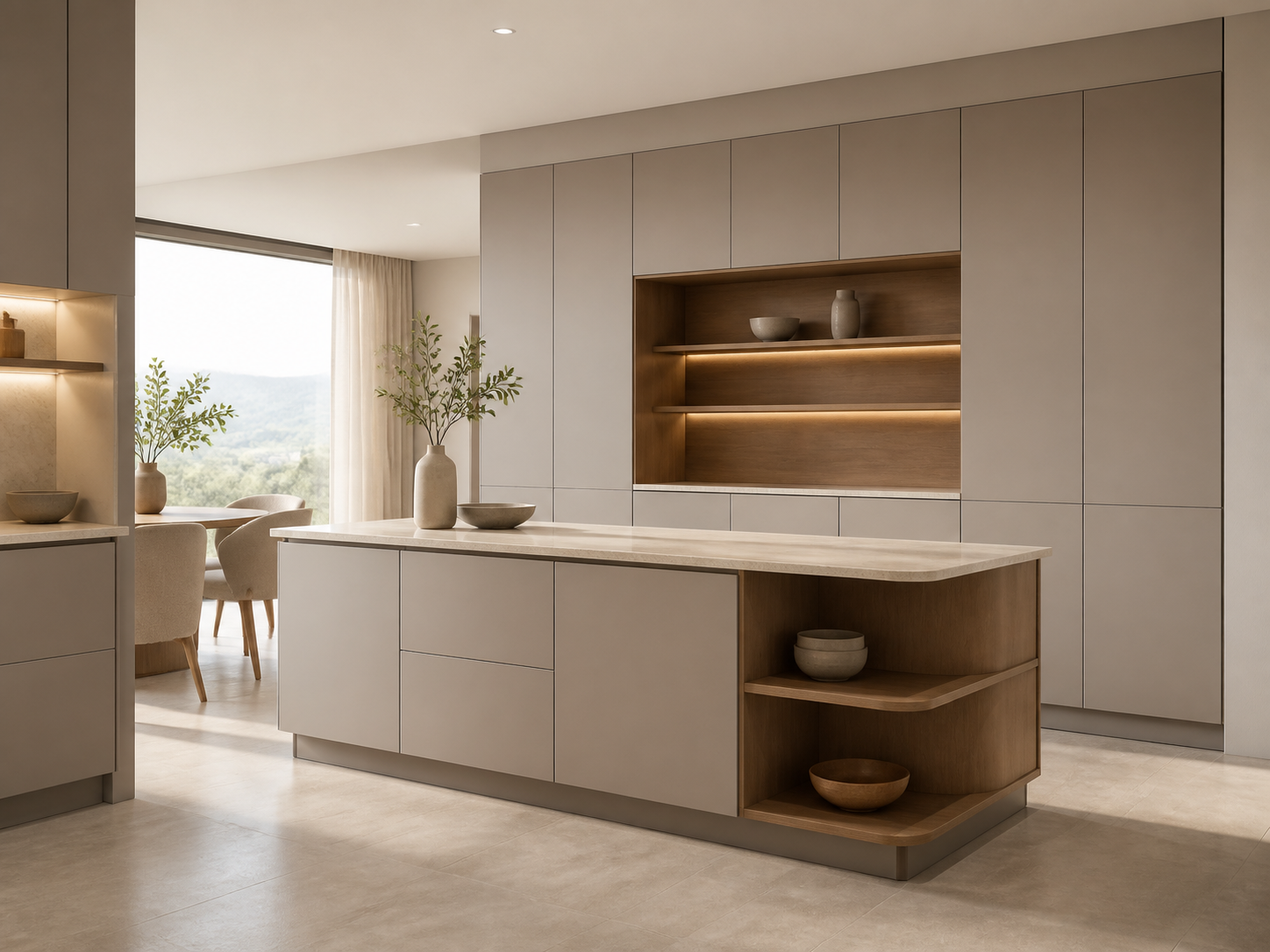 Fadior Silkstone Kitchen Suite with Spectral Prep Peninsula — interior room context showing cabinet integration
