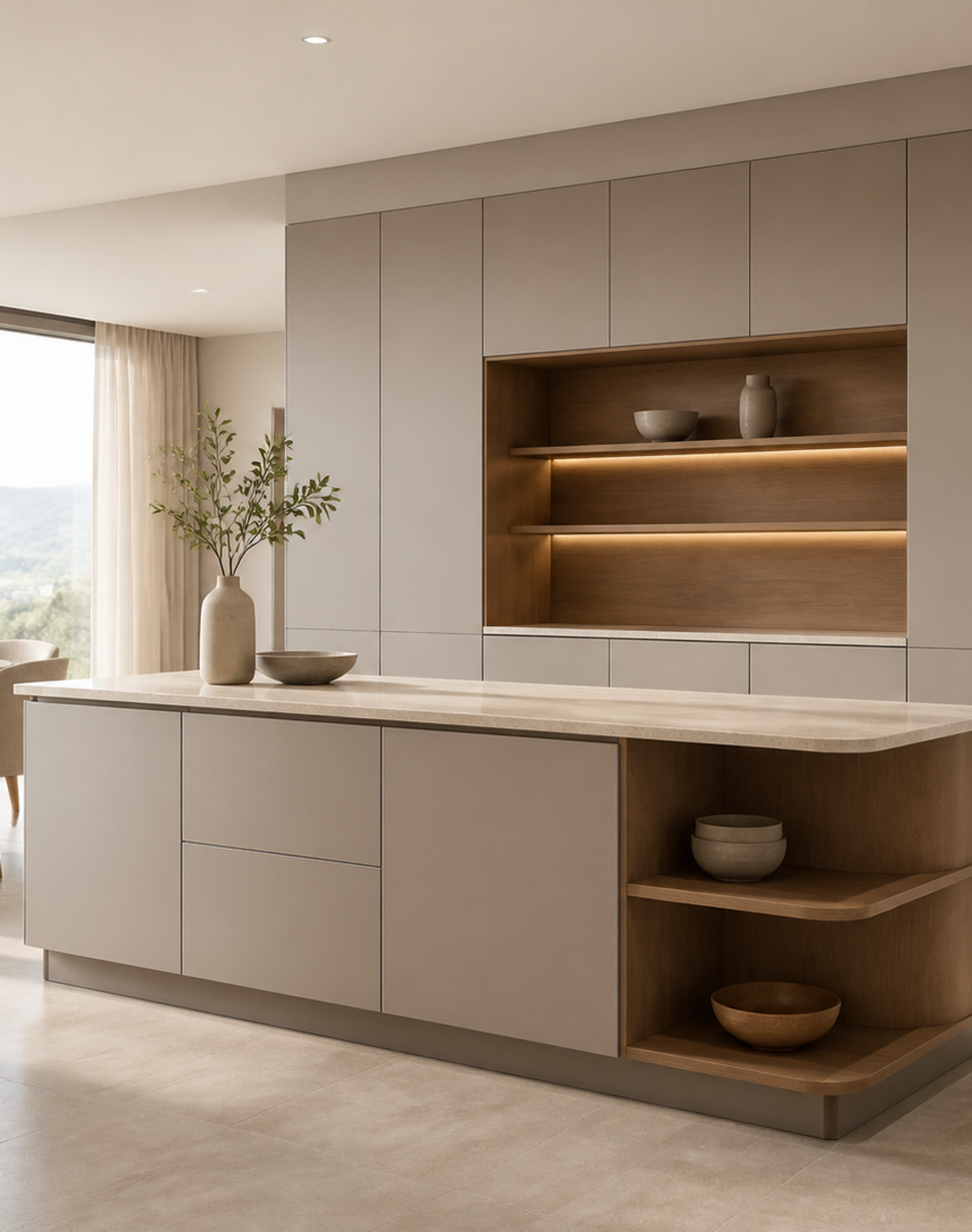 Fadior Silkstone Kitchen Suite with Spectral Prep Peninsula — interior room context showing cabinet integration