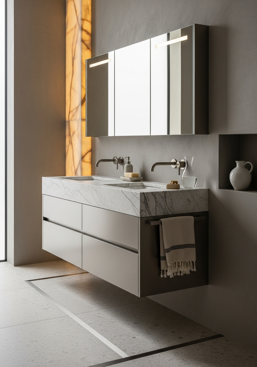 Fadior Acqua Vanity Suite — interior room context showing cabinet integration