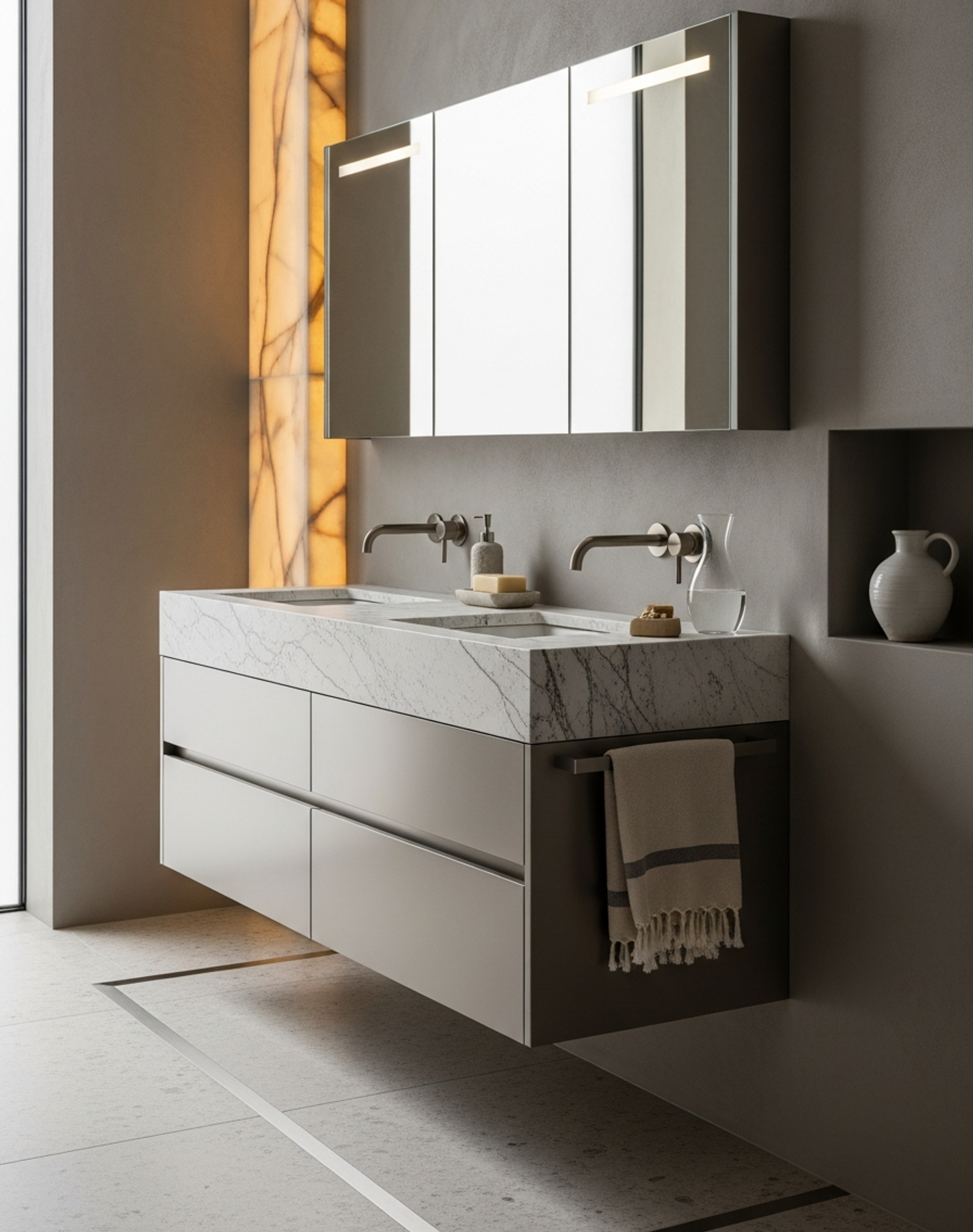 Fadior Acqua Vanity Suite — interior room context showing cabinet integration