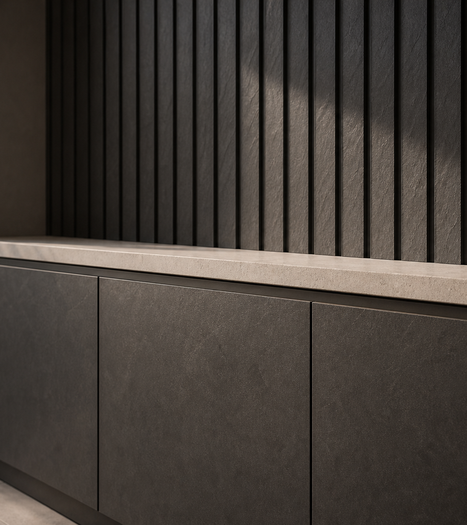 Fadior Dusk Balcony Suite with Slate Utility Screen — close-up of stainless steel finish and hardware detail