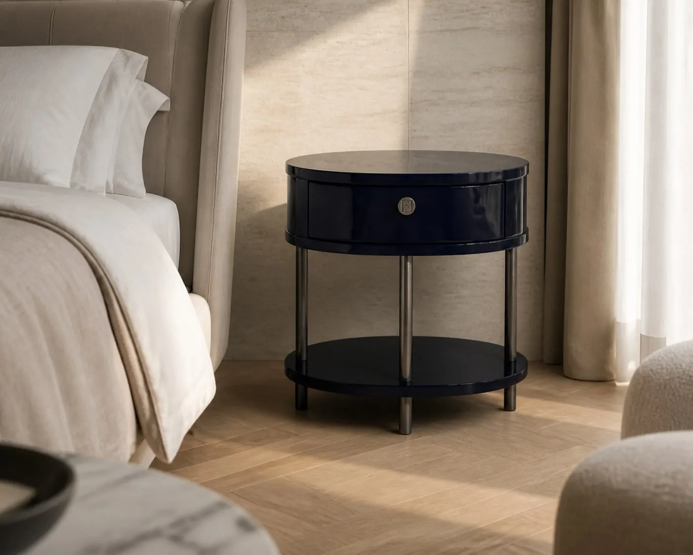 Round Shelf-Base Nightstand