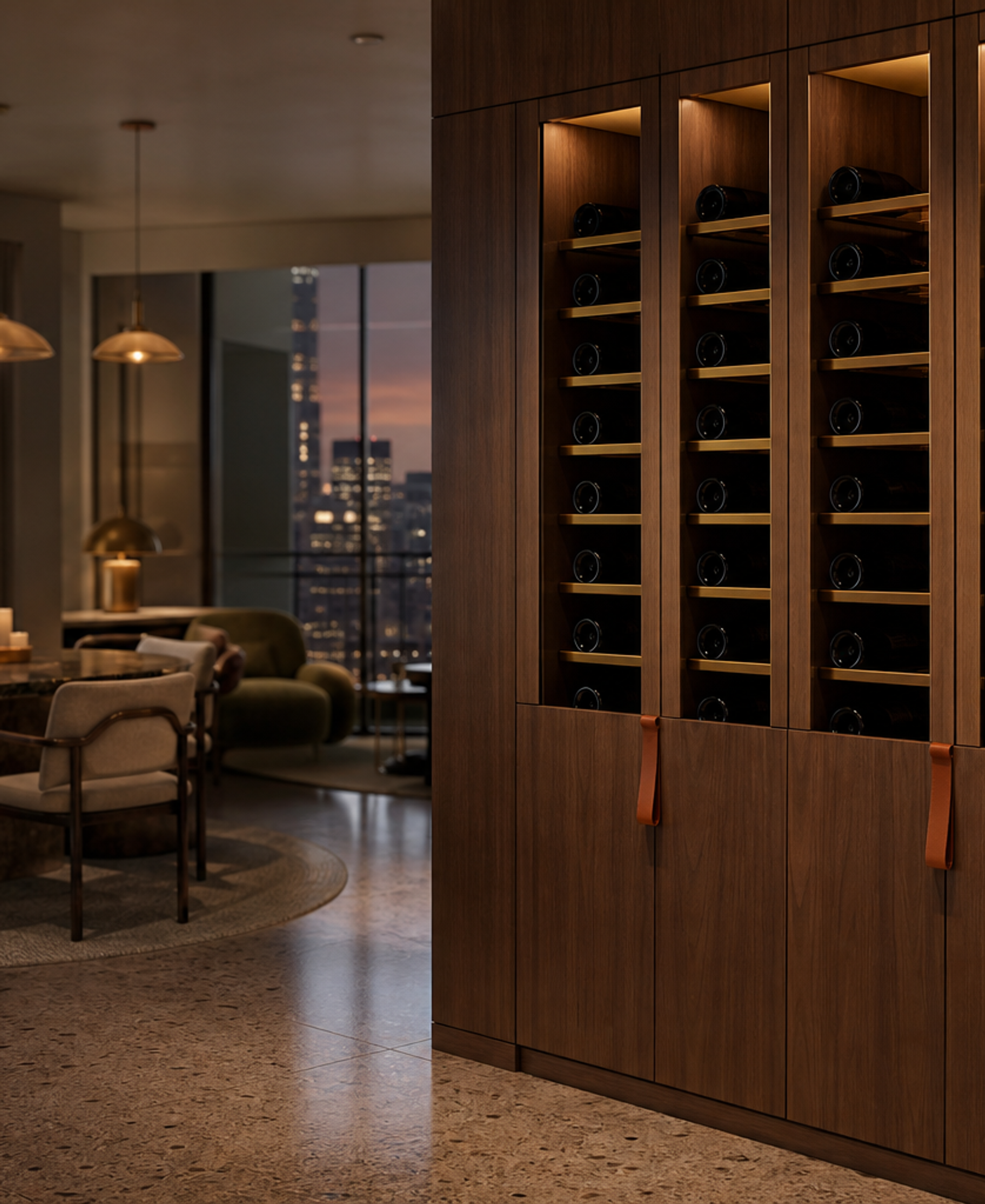 Fadior Gloria Wine Cabinet with Amber Cellar Service Wall — 304 stainless steel wine cabinet system, front view