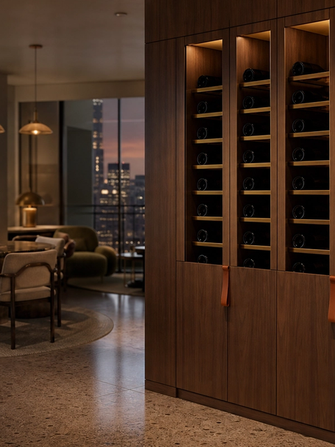 Fadior Gloria Wine Cabinet with Amber Cellar Service Wall — 304 stainless steel wine cabinet system, front view