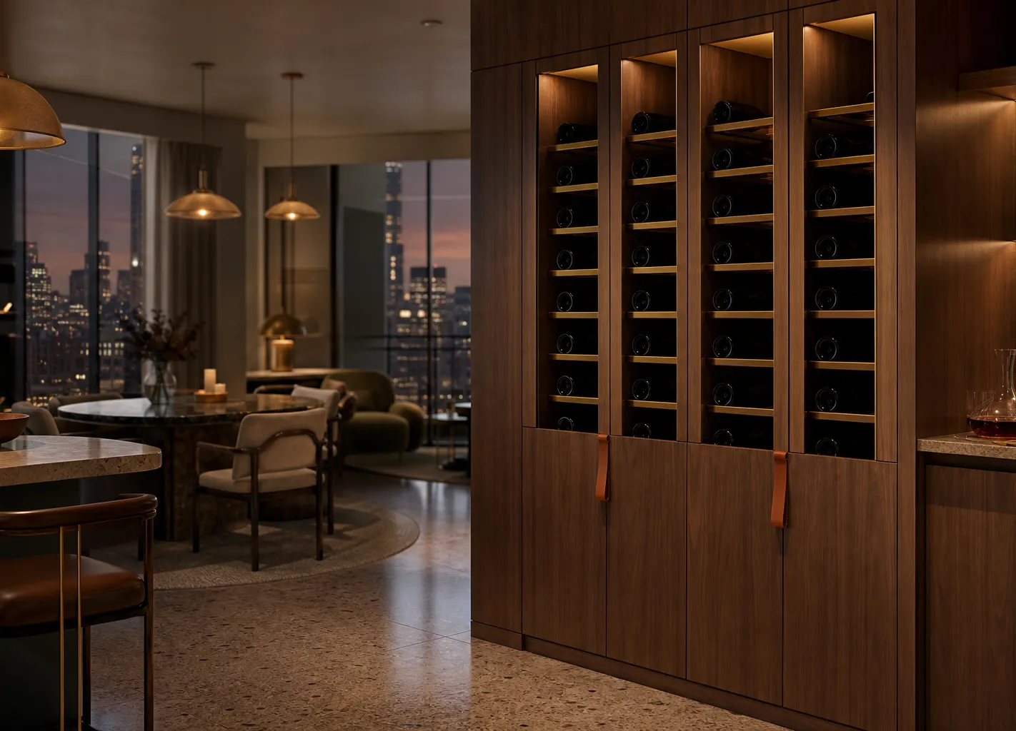 Fadior Gloria Wine Cabinet with Amber Cellar Service Wall — 304 stainless steel wine cabinet system, front view