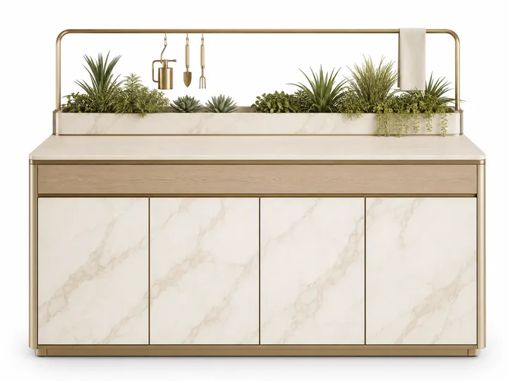 Fadior Soleil Balcony Suite with Planter Service Rail — 304 stainless steel balcony system, front view
