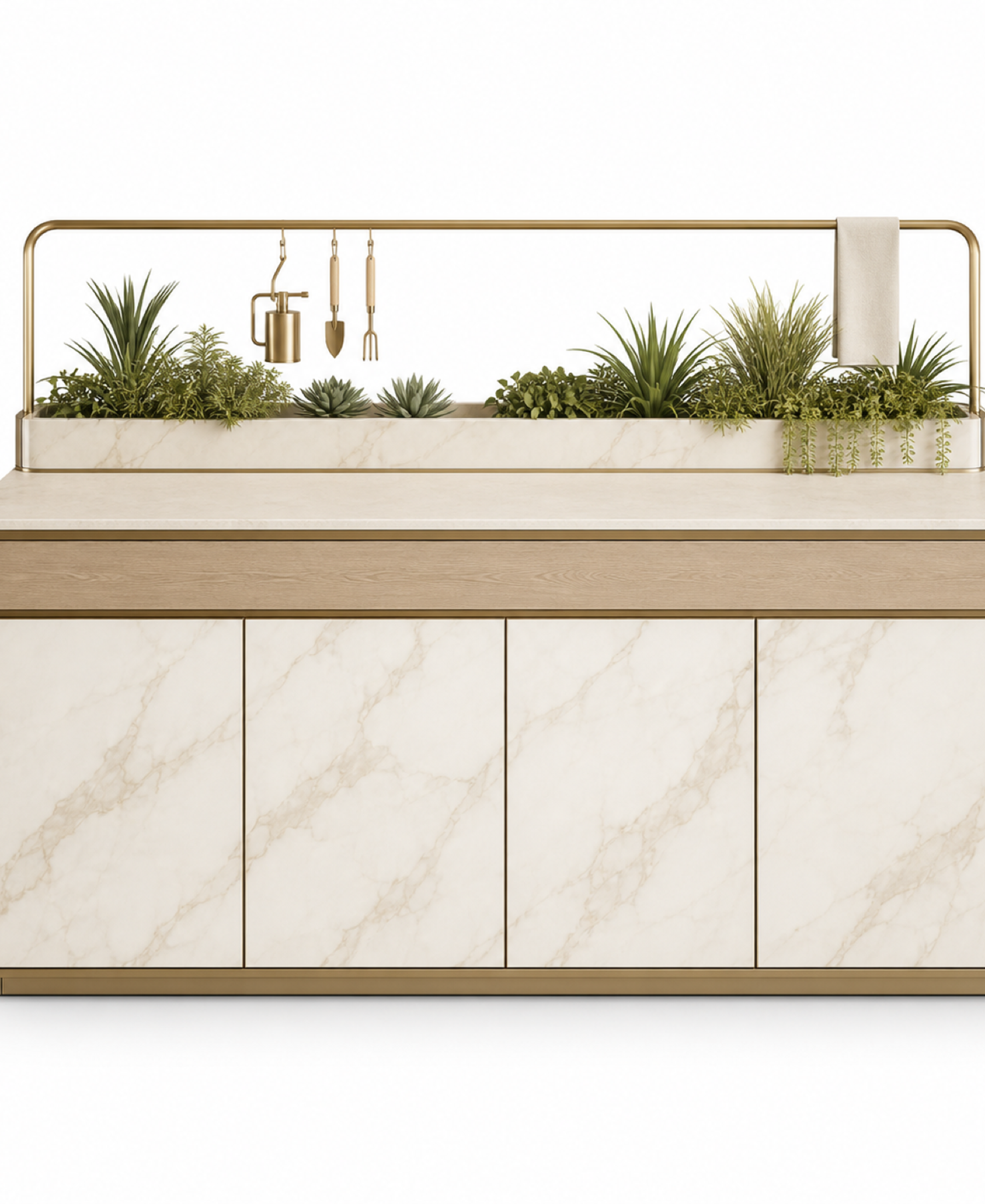 Fadior Soleil Balcony Suite with Planter Service Rail — 304 stainless steel balcony system, front view