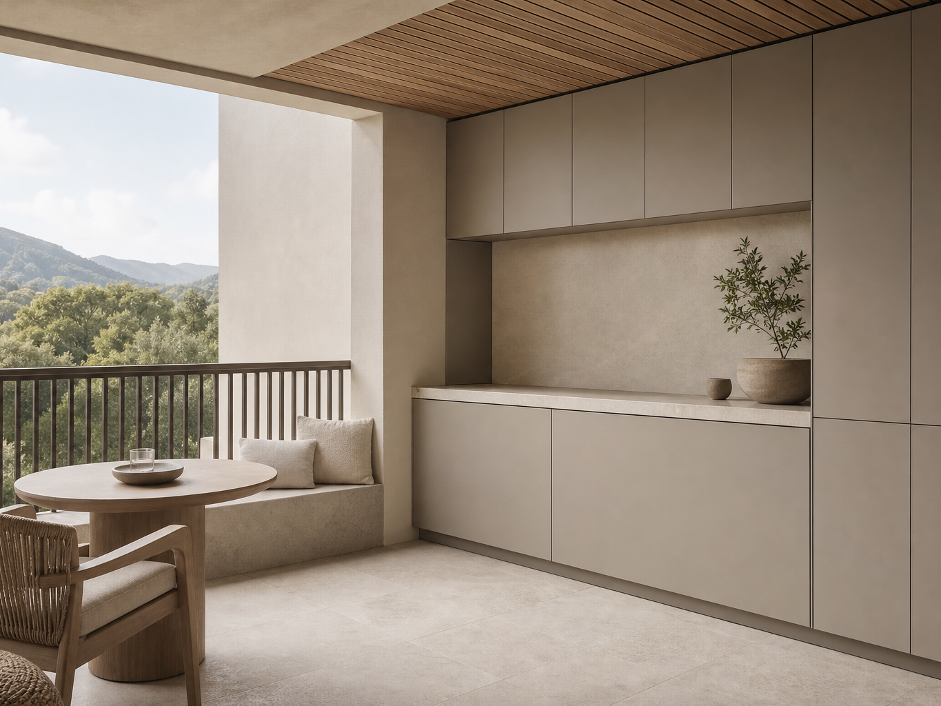 Fadior Cannes Balcony Suite with Breeze Foldaway Breakfast Bar — interior room context showing cabinet integration
