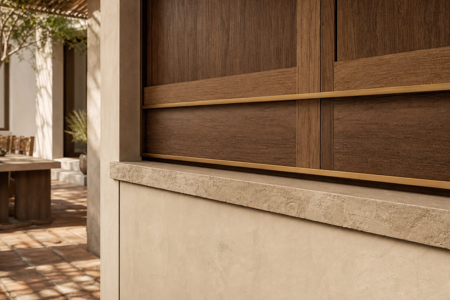 Fadior Estuary Wine Cabinet Suite with Parchment Tasting Portal — close-up of stainless steel finish and hardware detail