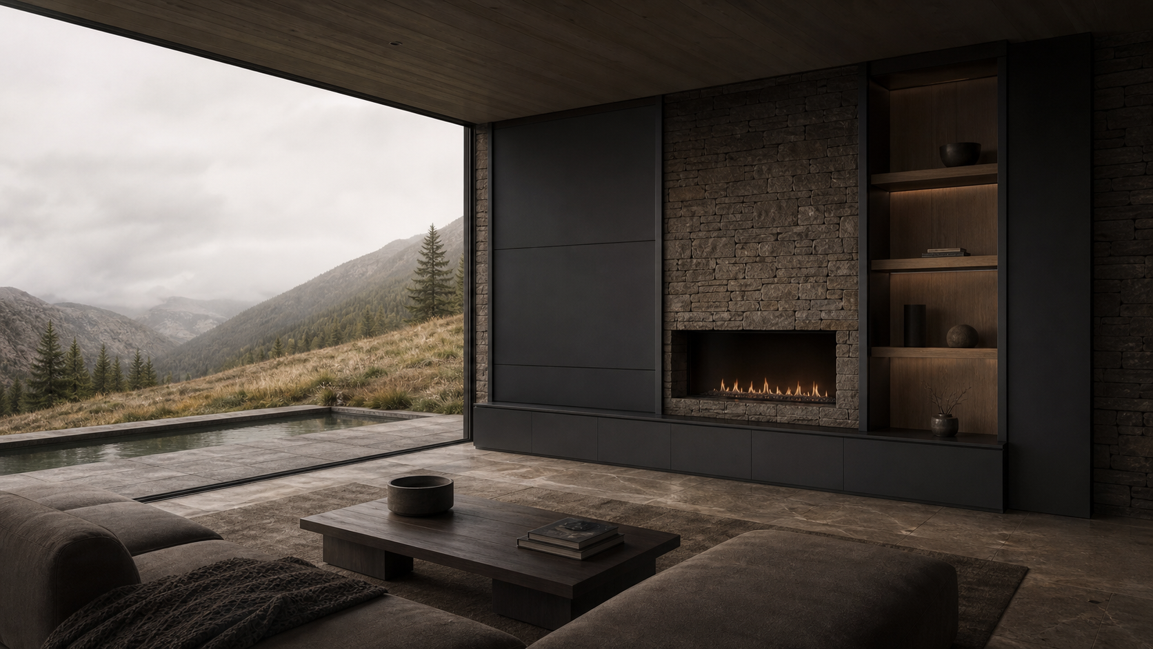 Fadior Zenith Living Room Suite with Charcoal Plinth Display Bay — lifestyle setting with natural light and residential