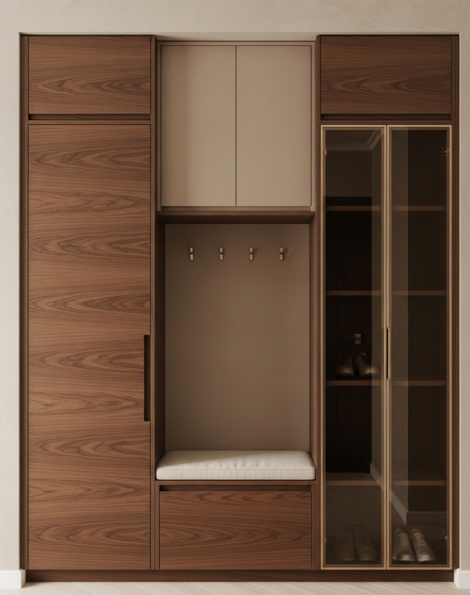 Fadior Archetype Entryway Console — interior room context showing cabinet integration