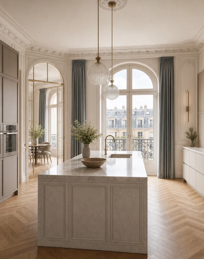 Suite de Cocina Meridian Cabinets con Eje de Preparación Courtyard perspectiva interior