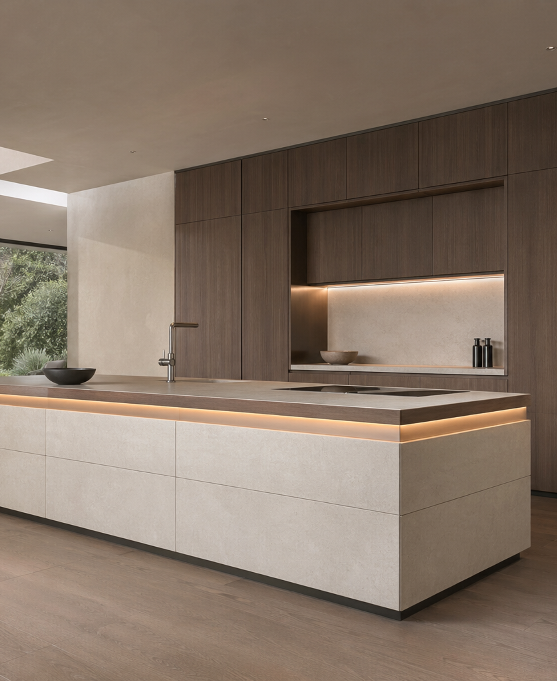 Fadior Pavilion Kitchen Suite with Integrated Light Band Island — 304 stainless steel kitchen system, front view