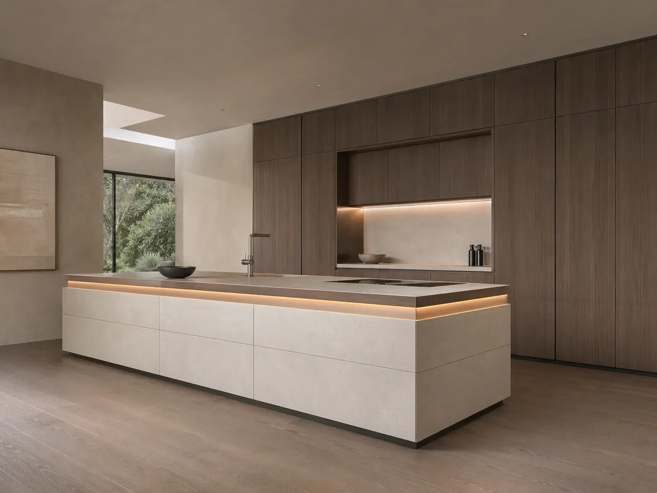 Fadior Pavilion Kitchen Suite with Integrated Light Band Island - custom 304 stainless steel kitchen cabinetry with residential finishes, storage planning, and daily workflow