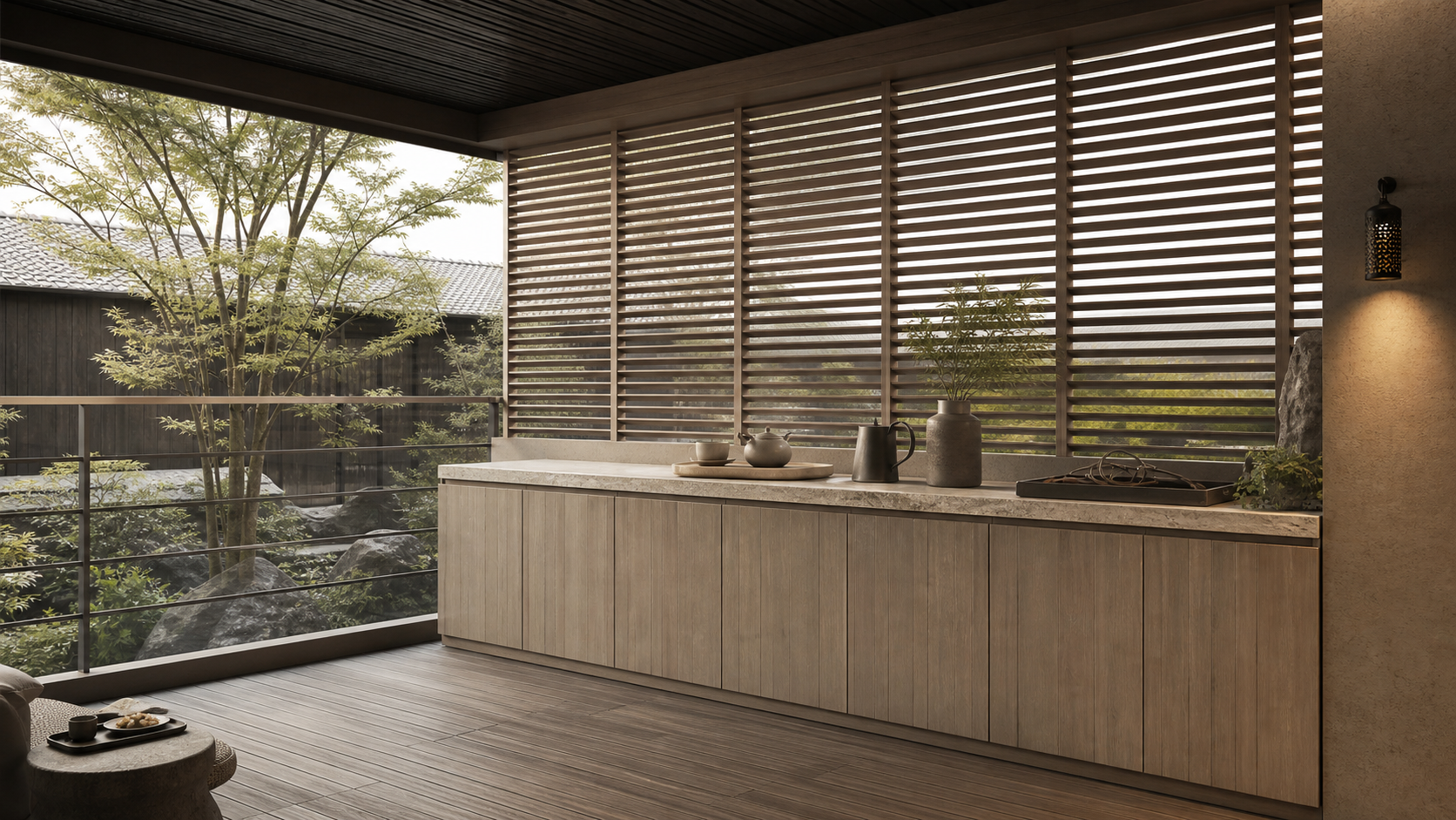 Fadior Soleil Balcony Suite with Breeze Louver Utility Console — lifestyle setting with natural light and residential styling
