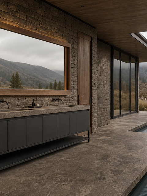 Fadior Verve Bath and Vanity Suite with Twin Glow Basin Ledge — 304 stainless steel bath and vanity system, front view