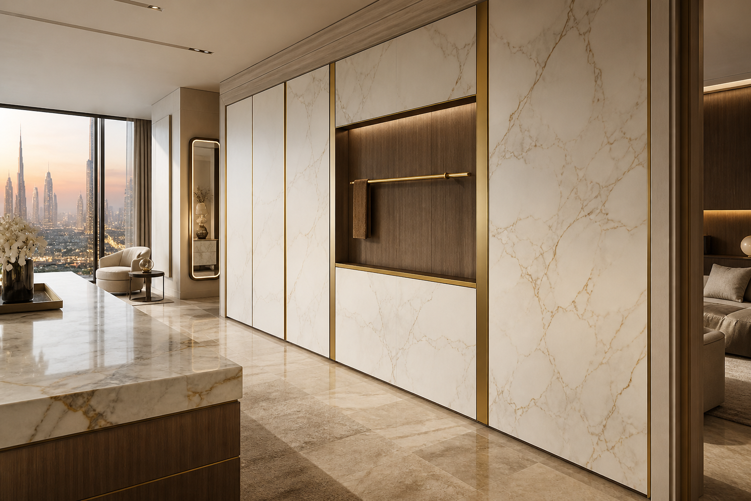 Fadior Elementum Wardrobe Suite with Panel-Mounted Valet Rail — interior room context showing cabinet integration