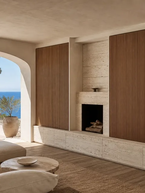 Suite de Sala de Estar Silvan con Pared de Escucha de Nuez Tambour