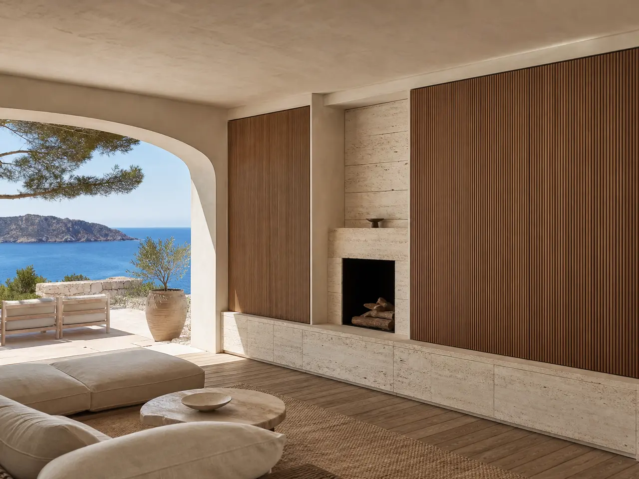 Suite de Sala de Estar Silvan con Pared de Escucha de Nuez Tambour
