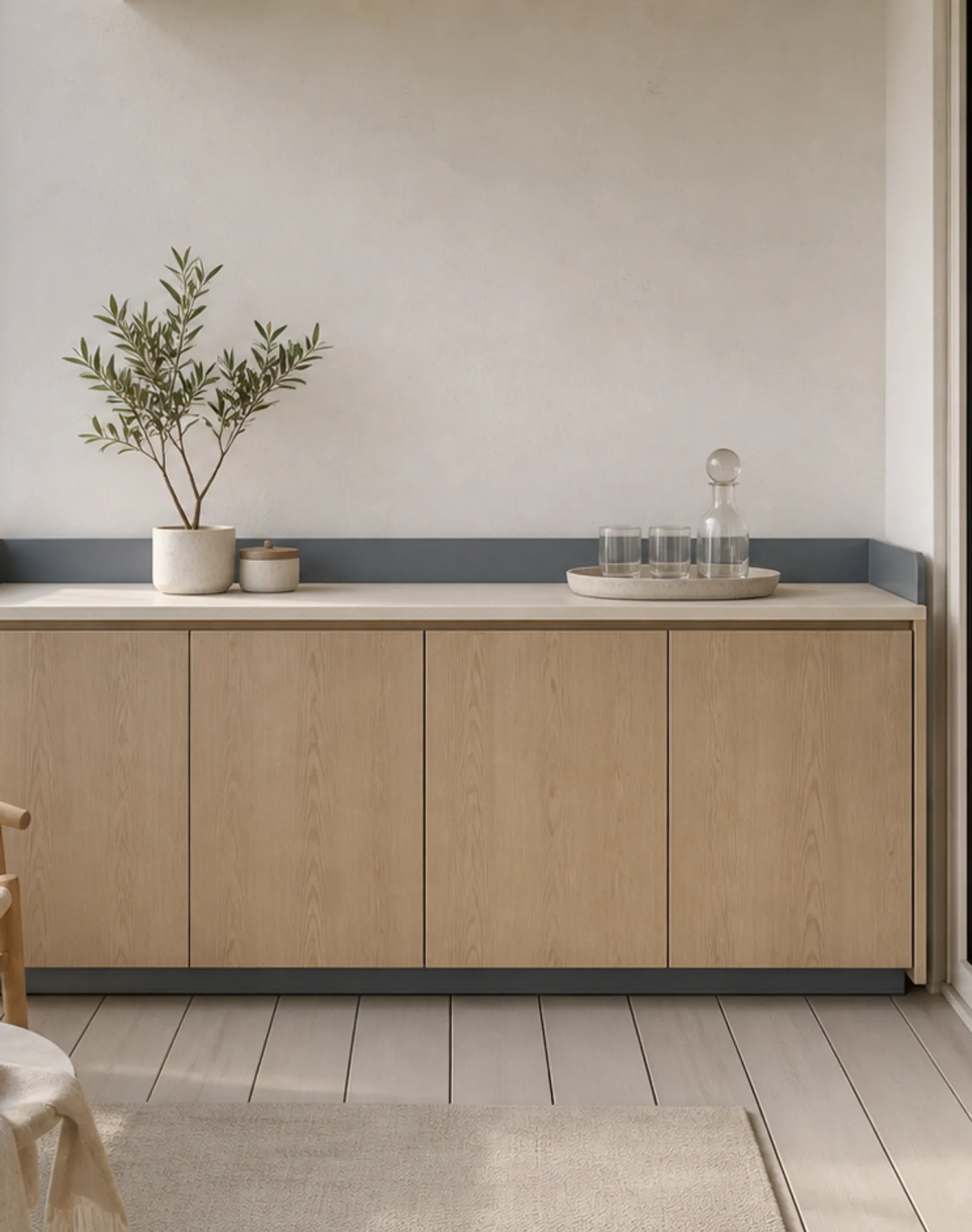 Suite de Balcón Dusk con Banco Aperitivo de Fresno Rubio estudio de adaptación