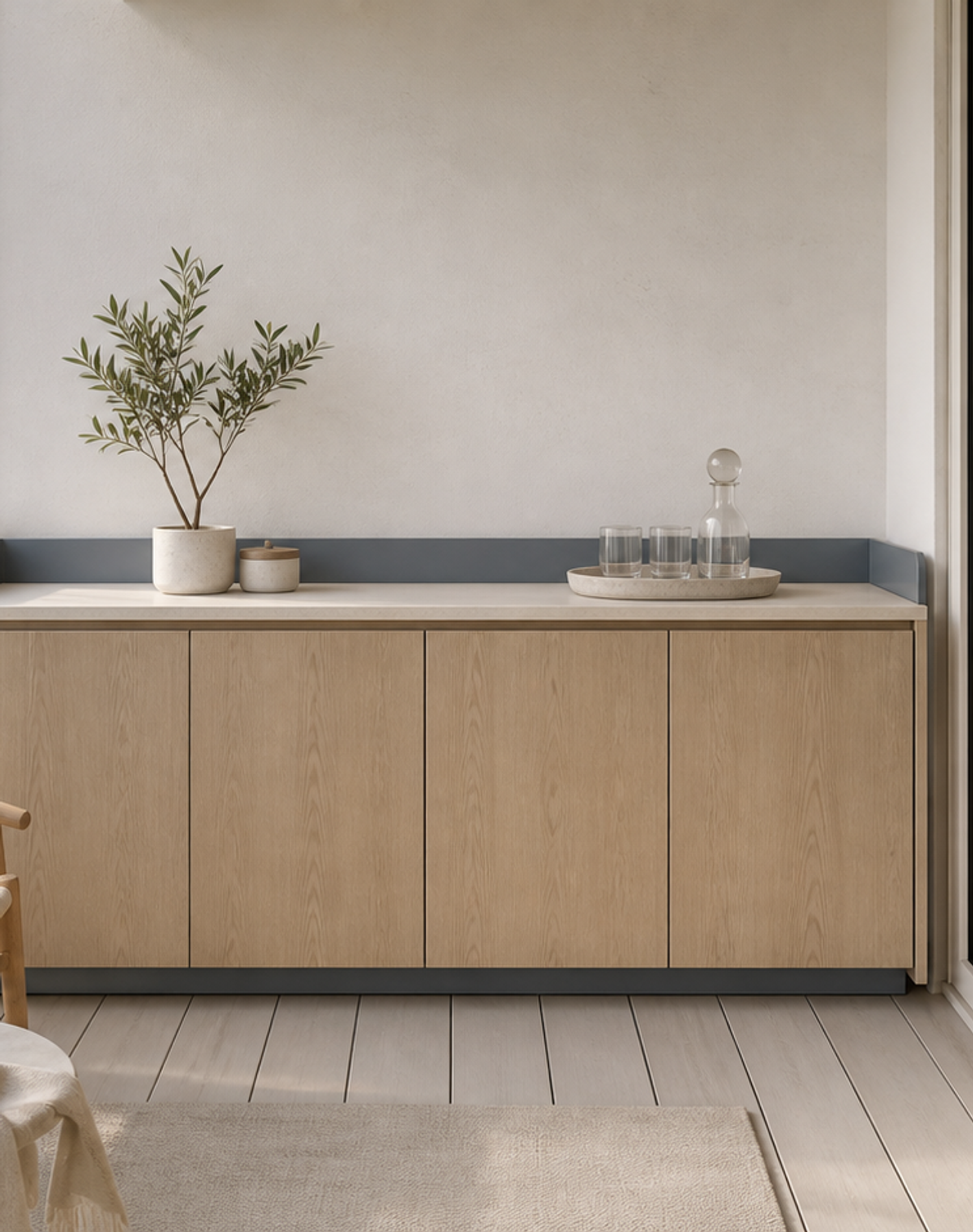 Fadior Dusk Balcony Suite with Blond Ash Aperitif Bench — lifestyle setting with natural light and residential styling