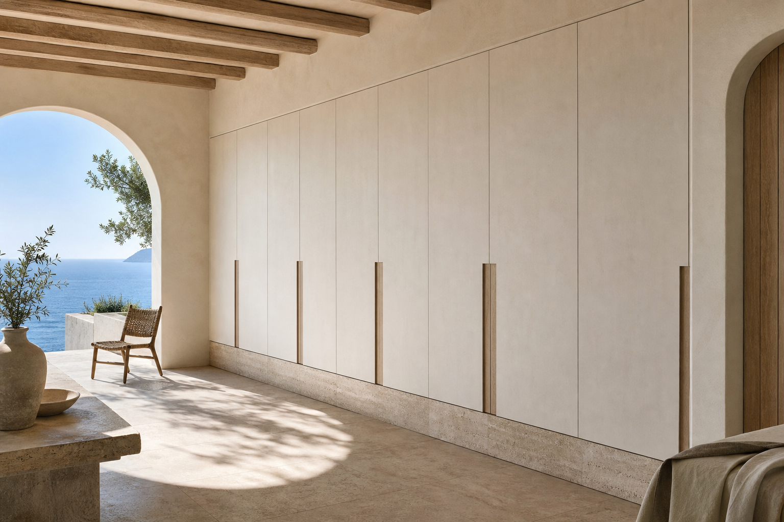 Fadior Radiance Wardrobe Suite with Olive Plinth Dressing Promenade — lifestyle setting with natural light and residential