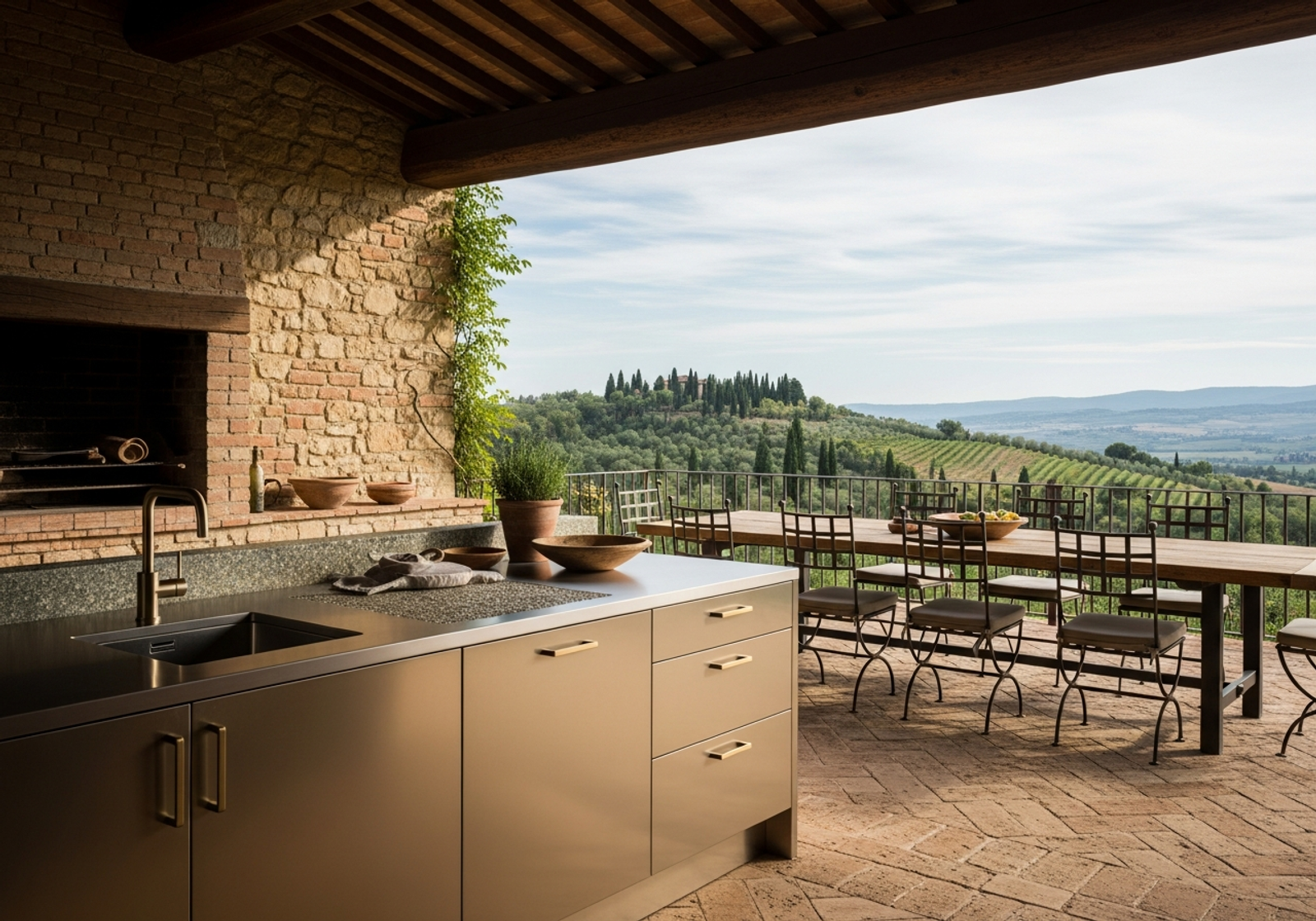 Fadior Siena Tuscan Villa — outdoor kitchen and terrace setting
