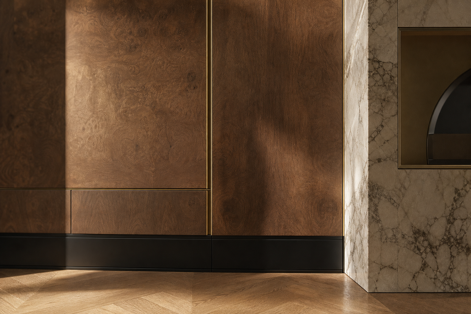 Fadior Terrazzo Wall Panel Suite with Artisan Oven Service Frieze — close-up of stainless steel finish and hardware detail