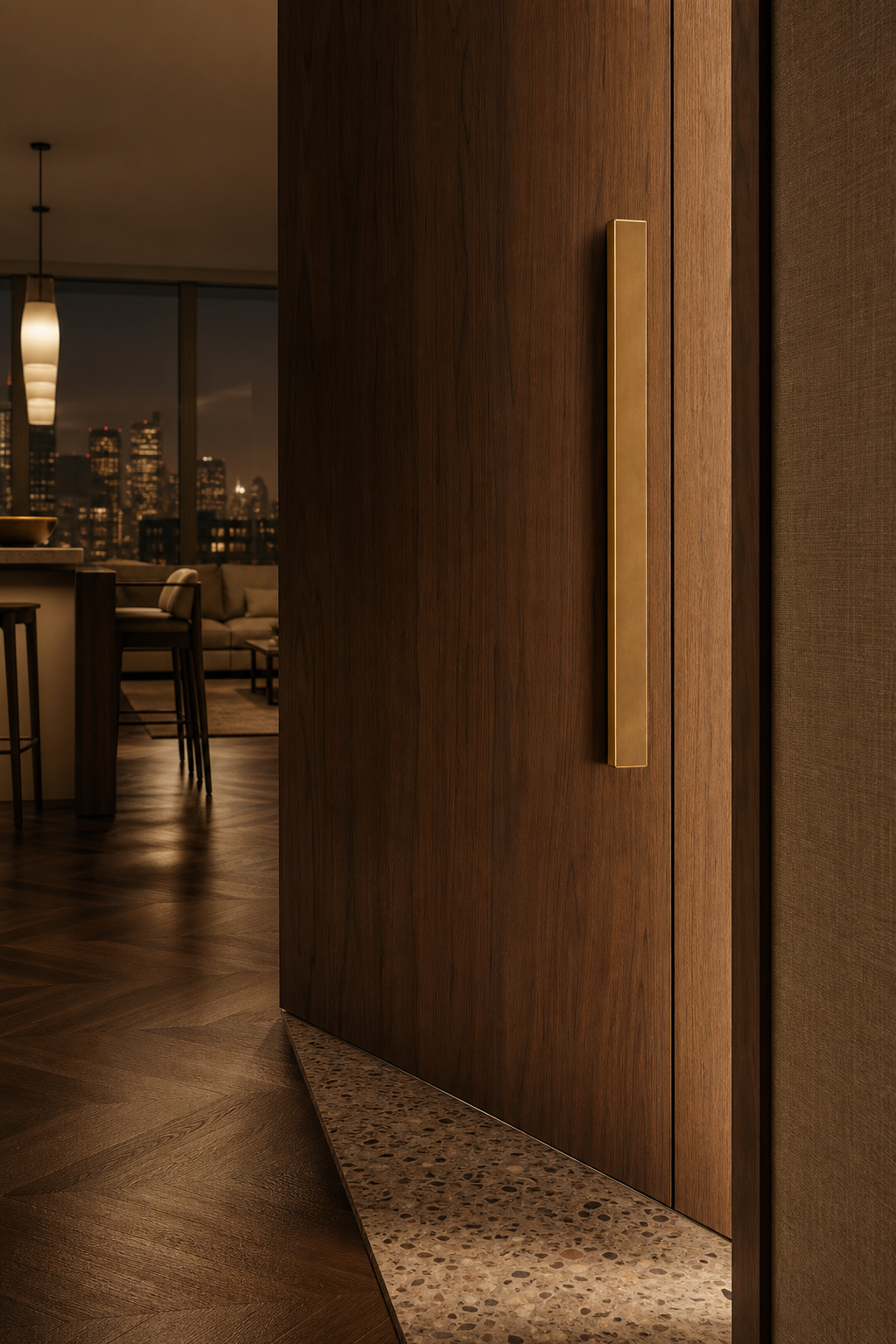 Fadior Silhouette Interior Door Suite with Tonal Flush Passage — close-up of stainless steel finish and hardware detail