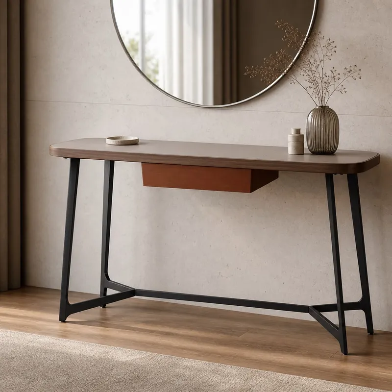 Movable-Mirror Saddle Leather Dressing Table