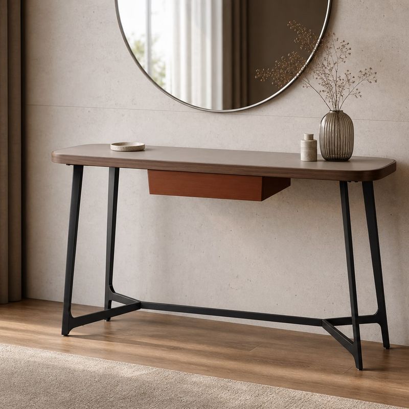 Leather-Accent Dressing Table (Microfiber saddle leather) styled in a FADIOR HOME interior setting