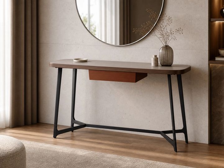 Leather-Accent Dressing Table styled in a FADIOR HOME interior setting