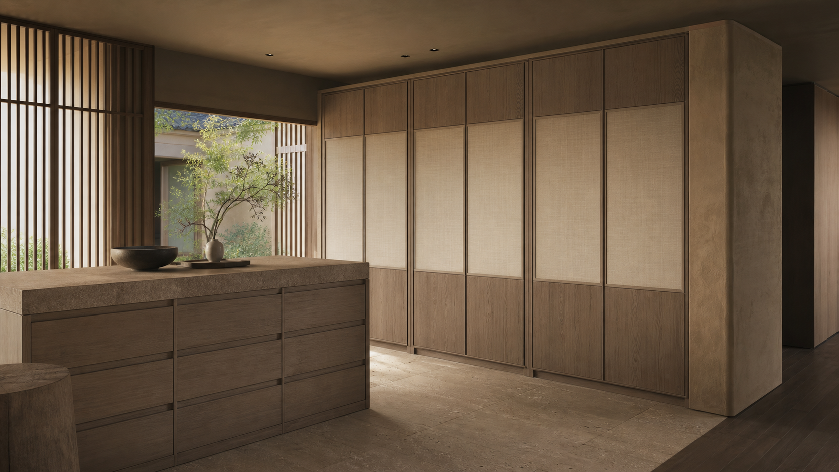 Fadior Voyage Wardrobe Suite with Steam Garment Alcove — lifestyle setting with natural light and residential styling