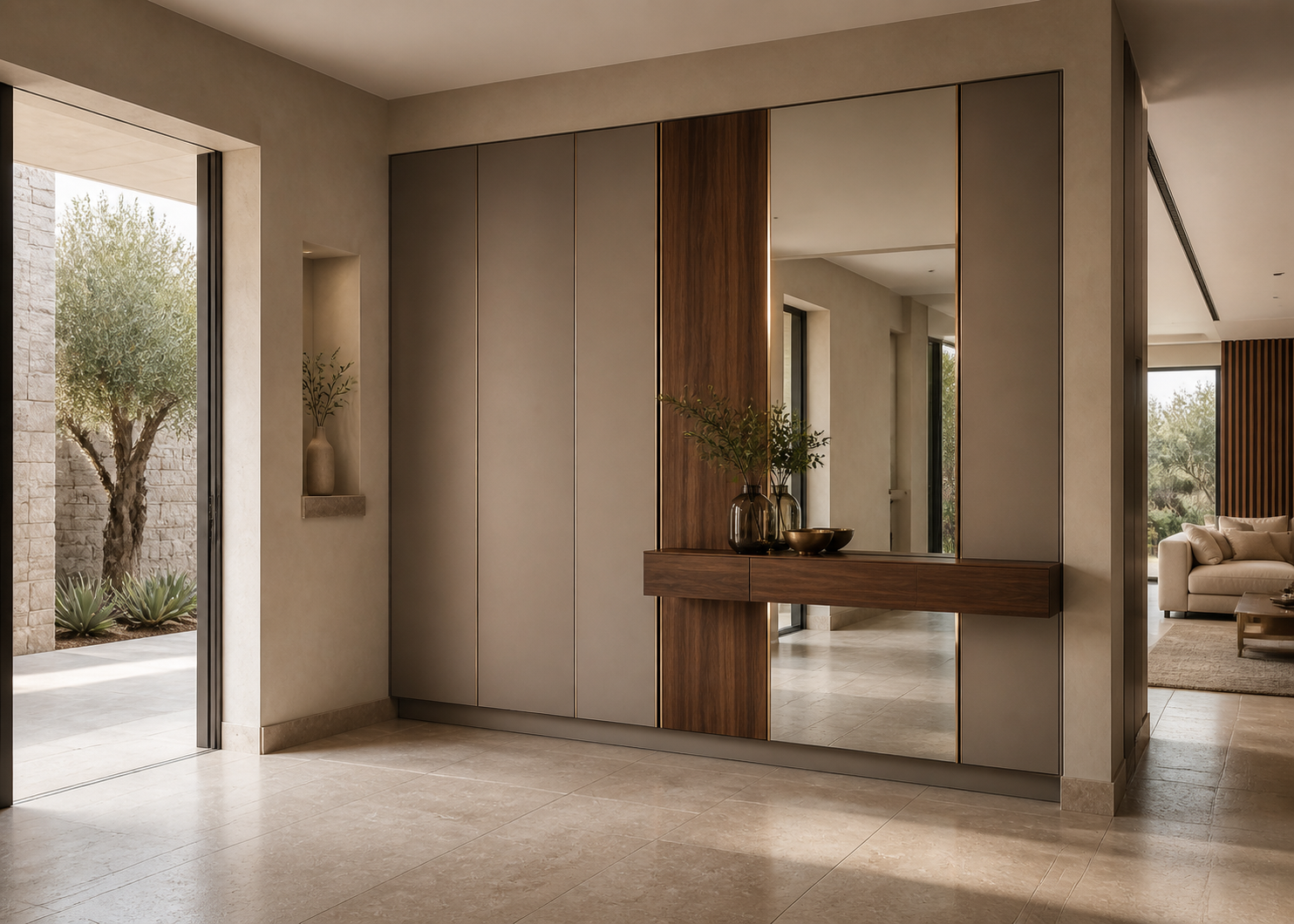 Fadior Loggia Entryway Suite with Gallery Arrival Wall — interior room context showing cabinet integration