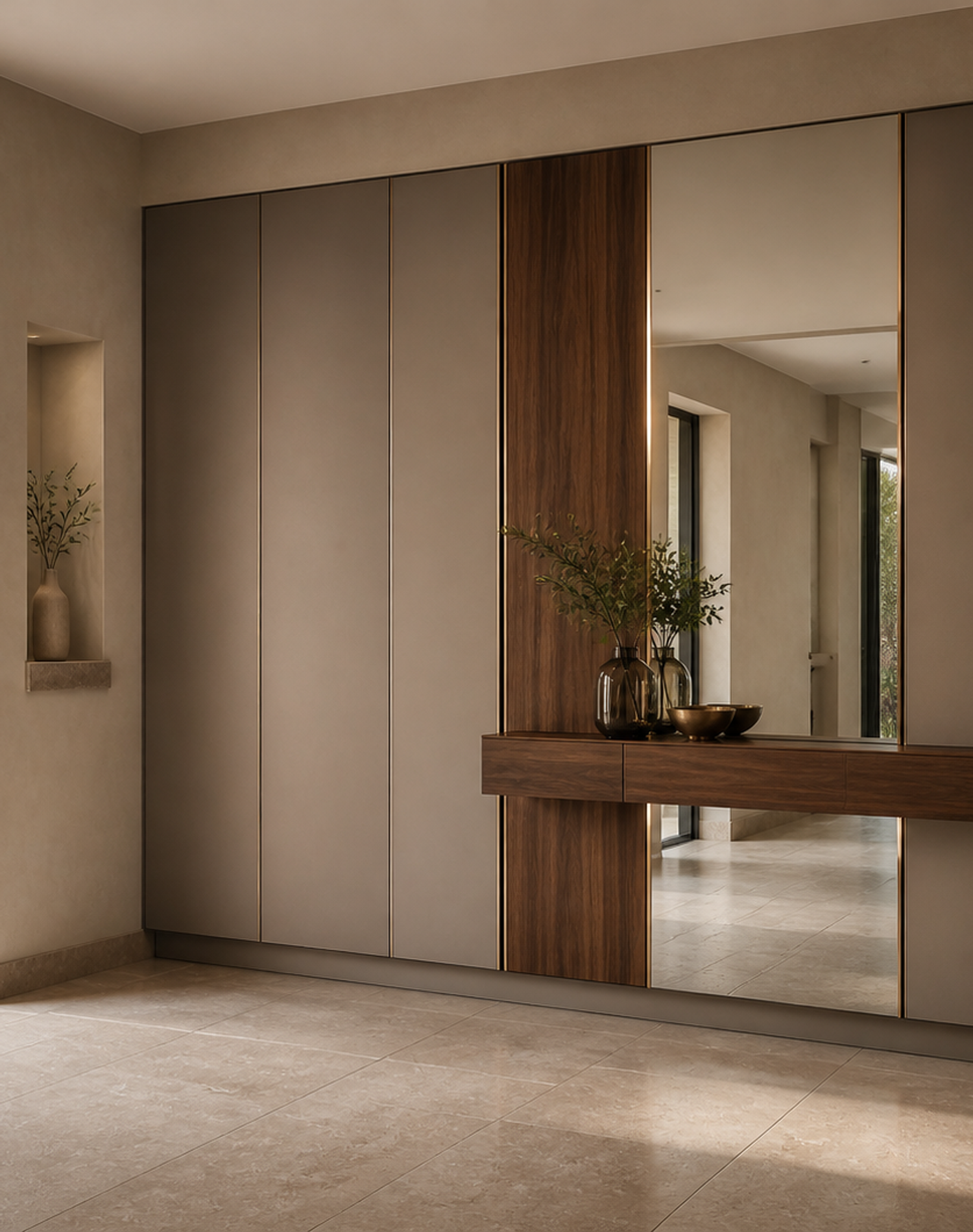 Fadior Loggia Entryway Suite with Gallery Arrival Wall — interior room context showing cabinet integration