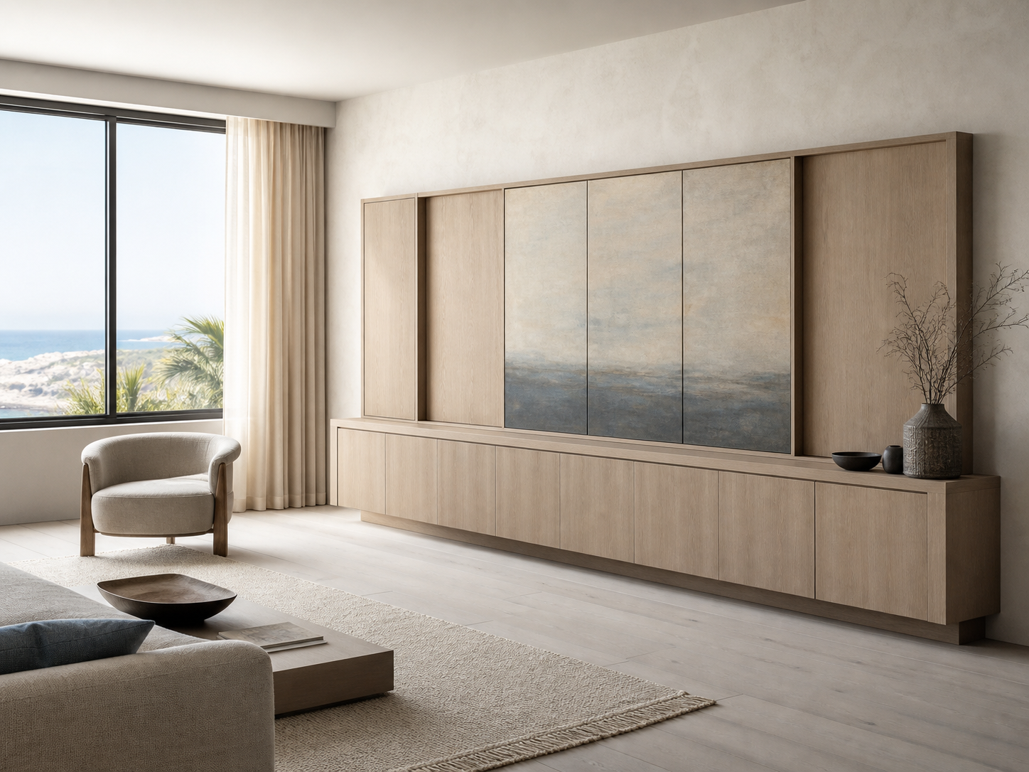 Suite de Salón Patina con Cómoda de Puerta Corredera Artística perspectiva interior