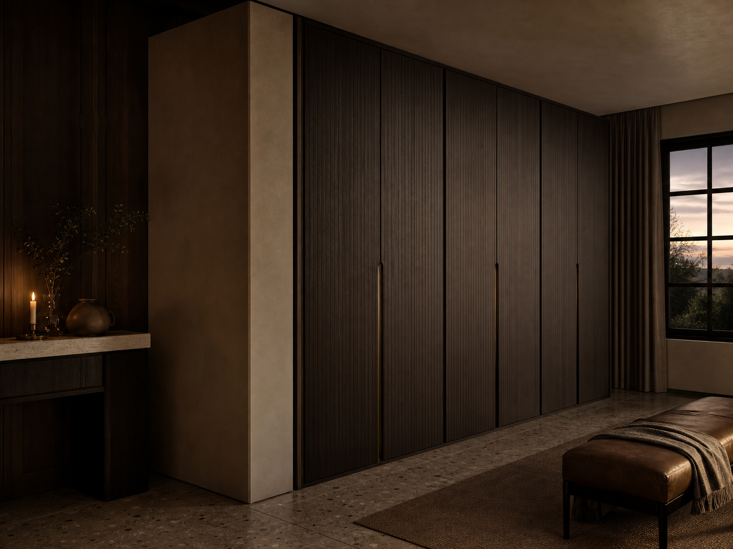 Fadior Elementum Wardrobe Suite with Cedar Lattice Dressing Bay — interior room context showing cabinet integration
