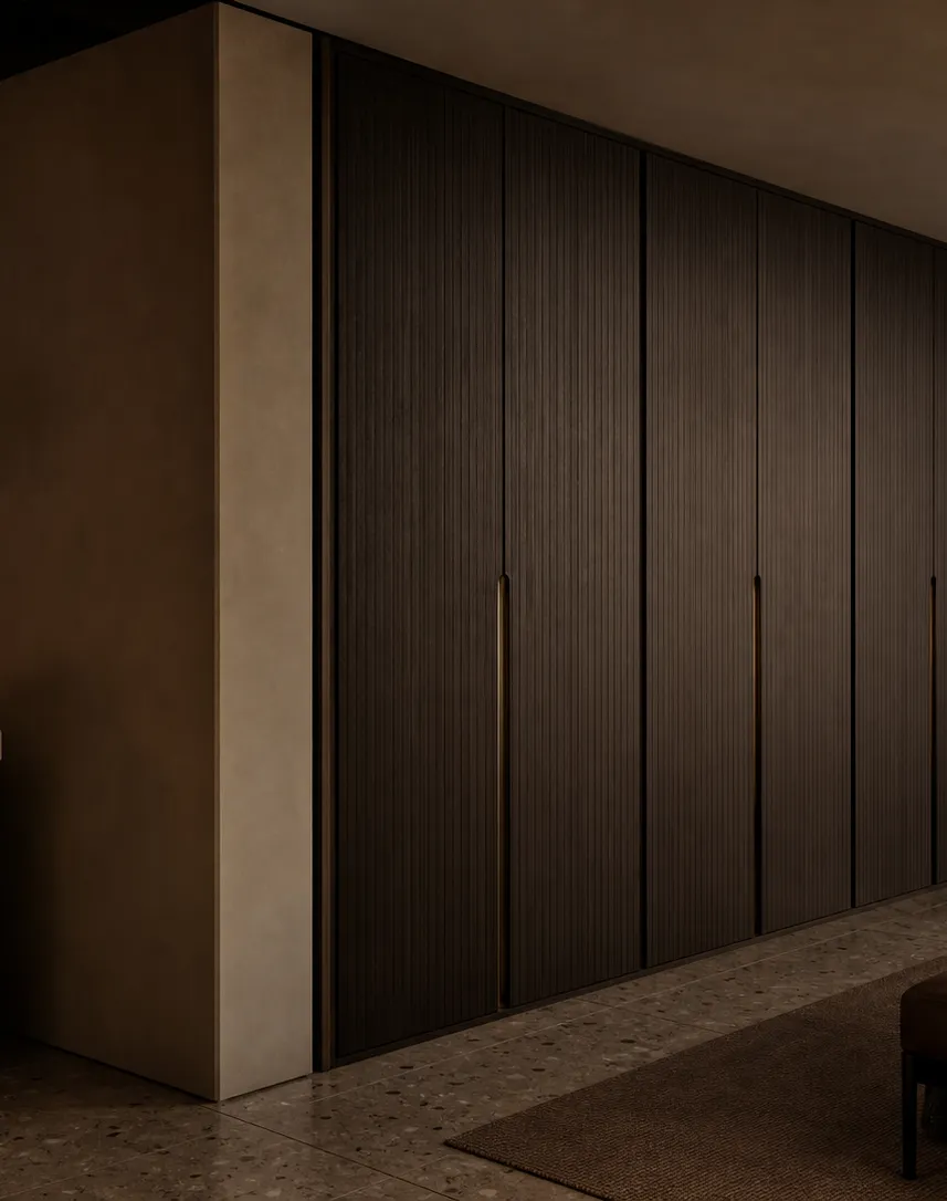 Fadior Elementum Wardrobe Suite with Cedar Lattice Dressing Bay — interior room context showing cabinet integration