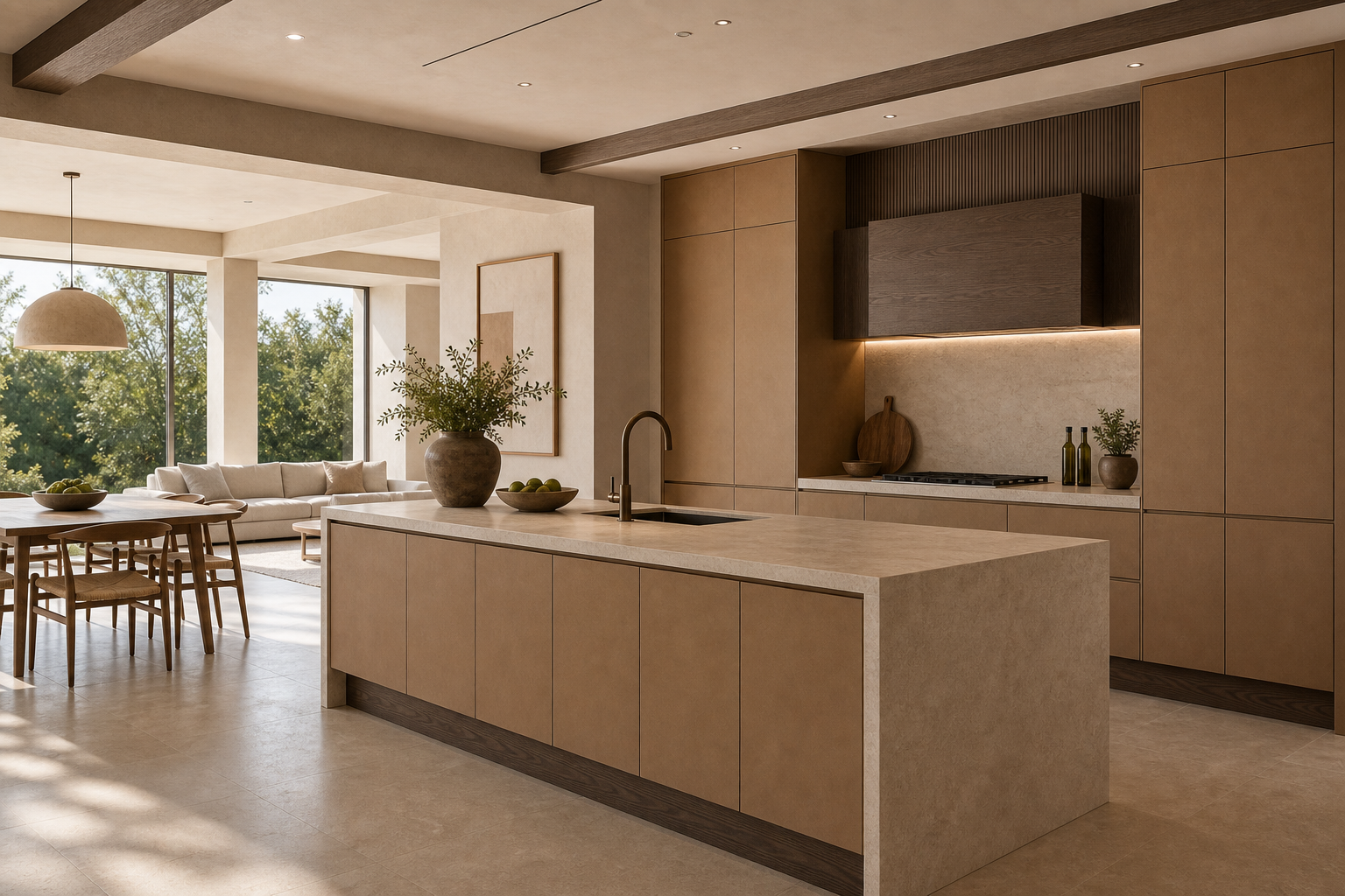 Fadior Terrena Kitchen Suite with Monolith Hearth Island — lifestyle setting with natural light and residential styling