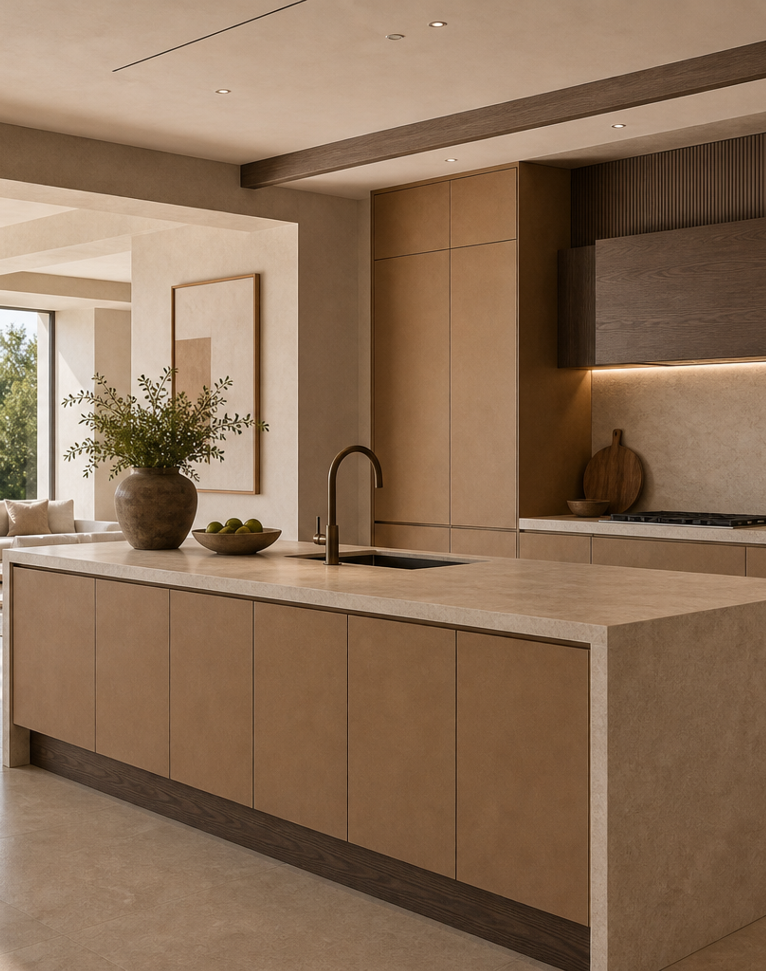 Fadior Terrena Kitchen Suite with Monolith Hearth Island — lifestyle setting with natural light and residential styling