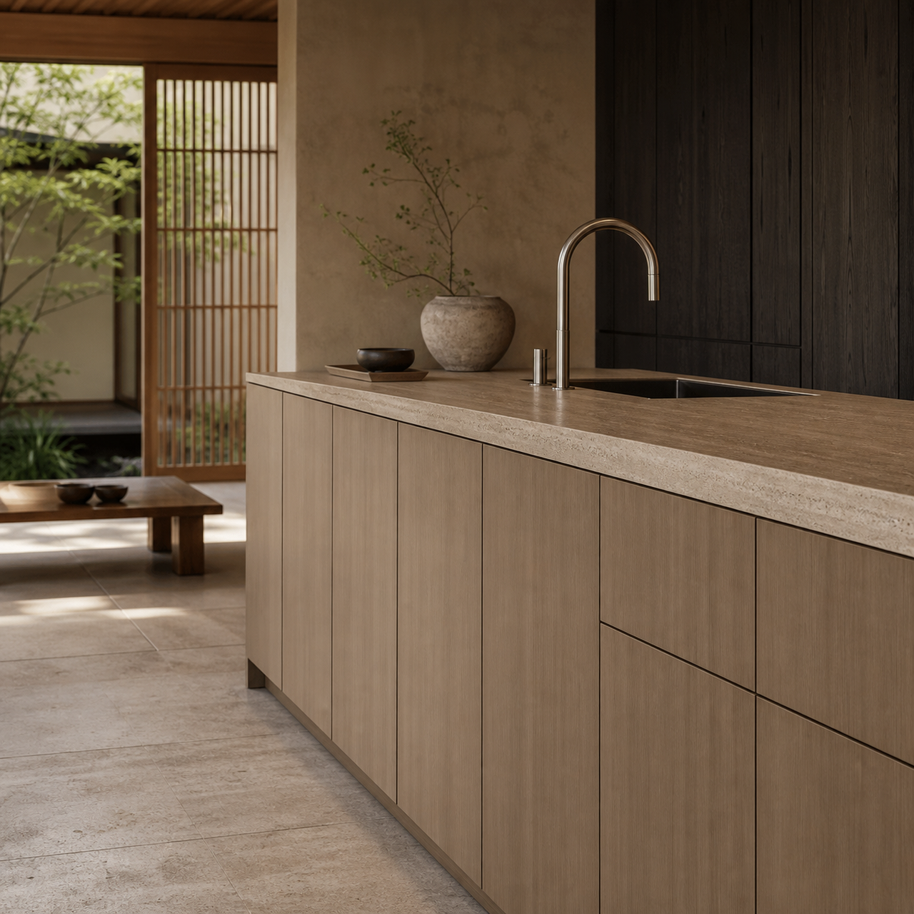 Fadior Silkstone Kitchen Suite with Tapered Faucet Peninsula — close-up of stainless steel finish and hardware detail