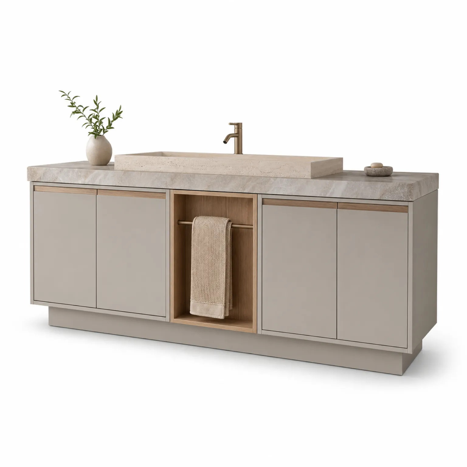 Suite de Baño y Tocador Nacre con Puente de Toallas de Lino en Niche vista principal