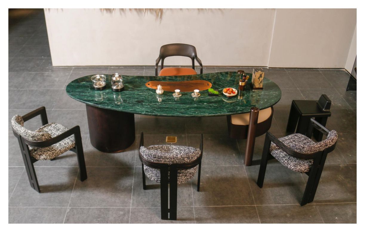 Mesa de té de mármol 2200 × 1070 × 700H vista del producto