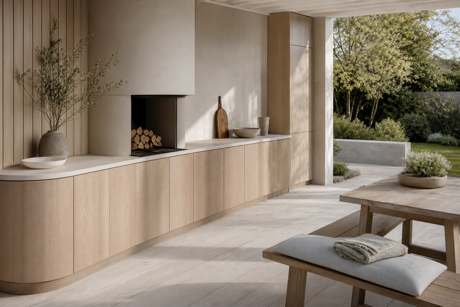 Fadior Vantage Outdoor Kitchen with Arc Hearth Prep Bay — interior room context showing cabinet integration