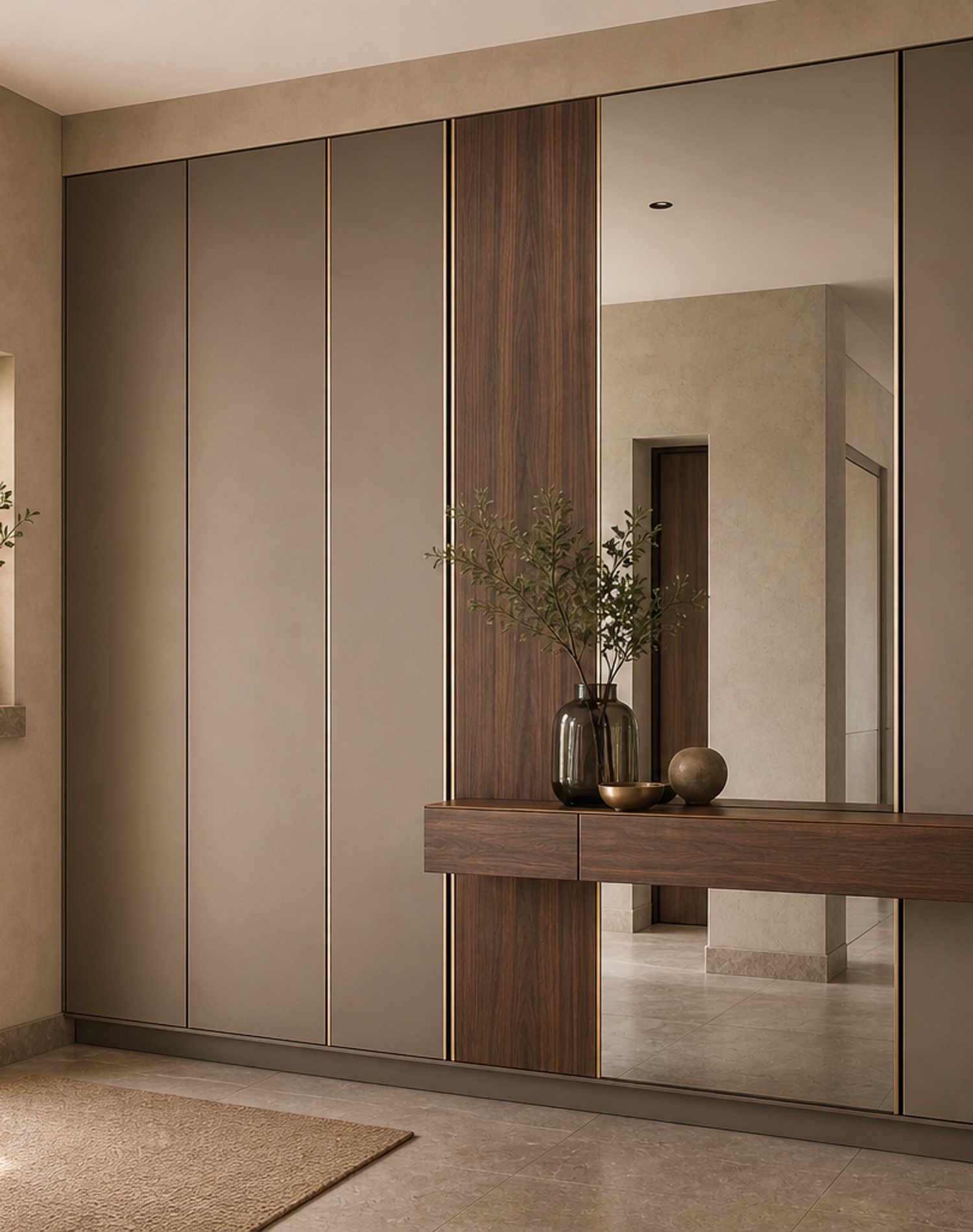 Fadior Loggia Entryway Suite with Gallery Arrival Wall — lifestyle setting with natural light and residential styling