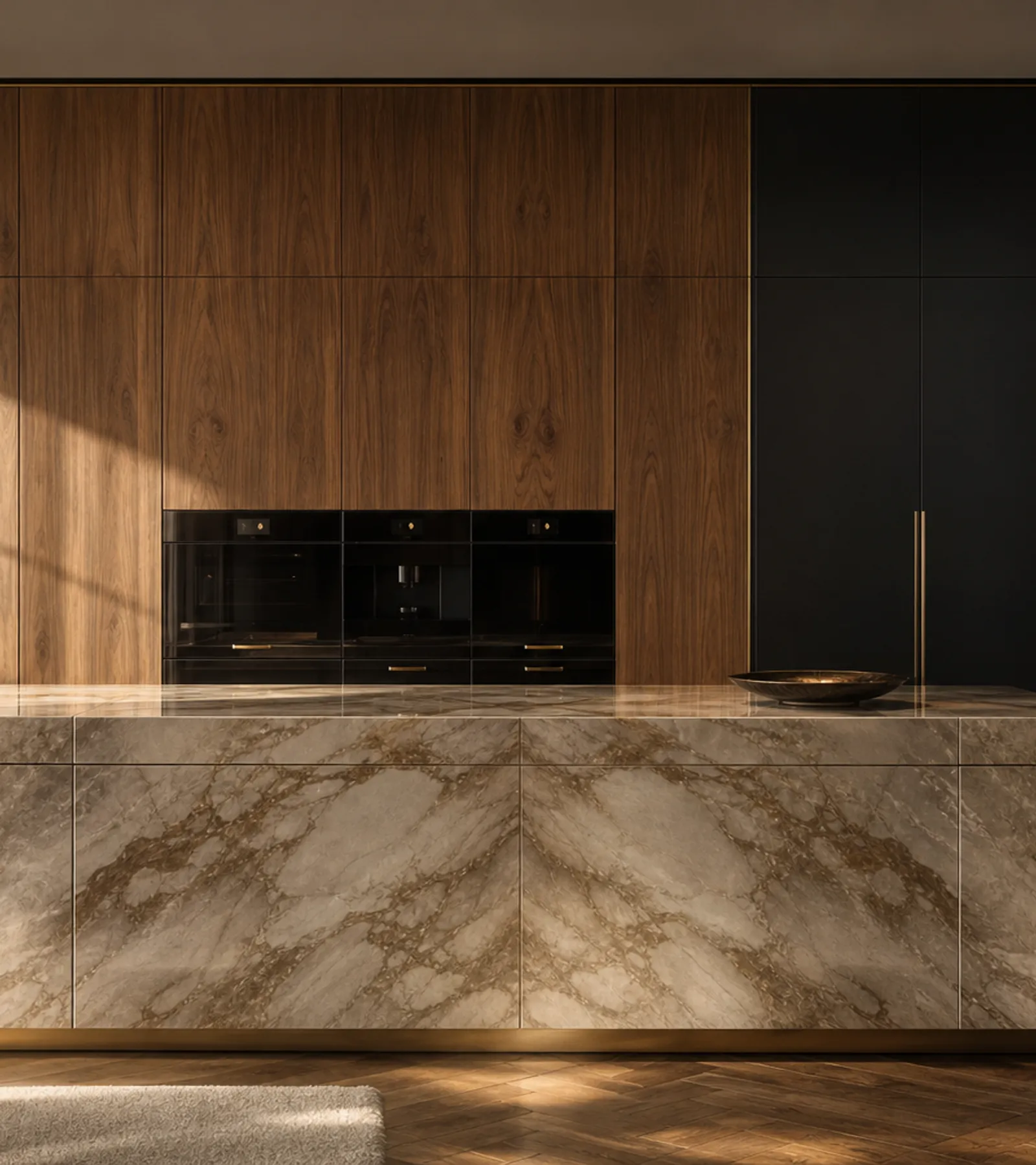 Fadior Meridian Kitchen Suite with Flush Hearth Appliance Run — close-up of stainless steel finish and hardware detail